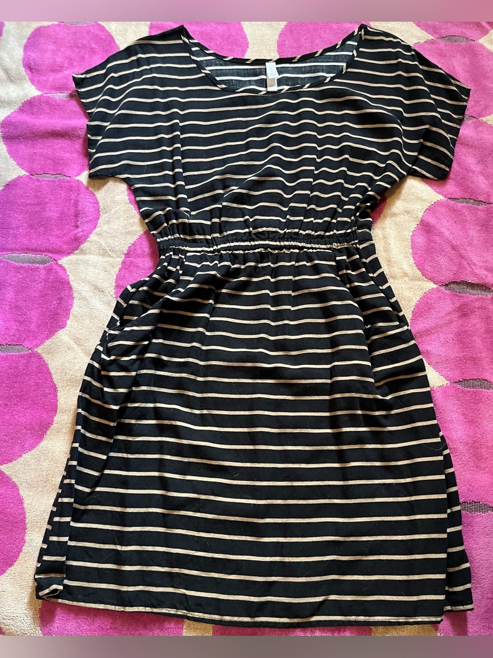 Striped Cinch Waist T-shirt Dress